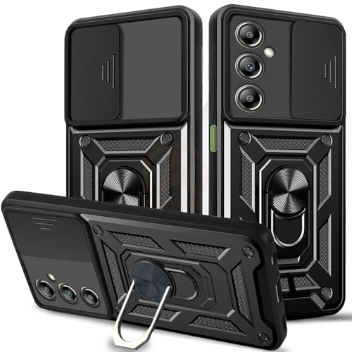 Image of Armor Bumper Back Cover Case for Samsung A14 Rotating Camera Cover, Ring Holder & Kickstand | Heavy Duty & 360 Degree Protection Samsung A14 Back Cover (Black)