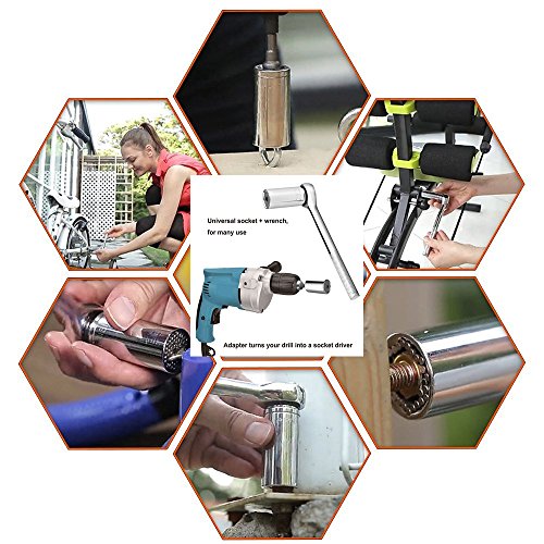 105 Angle 1/4-Inch 6mm Extension Hex Drill Bit Screwdriver Socket Holder Adaptor and Multi-Function 7mm-19mm Ratchet Universal Sockets 1/4''-3/4'' Metric Wrench Power Drill Adapter Set
