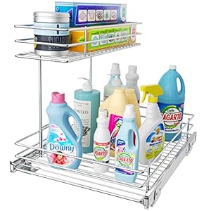 G-TING Pull Out Cabinet Organizer, Under Sink Slide Out Storage Shelf with 2 Tier Sliding Wire Drawer – 12.6W x 16.53D x 12.99H