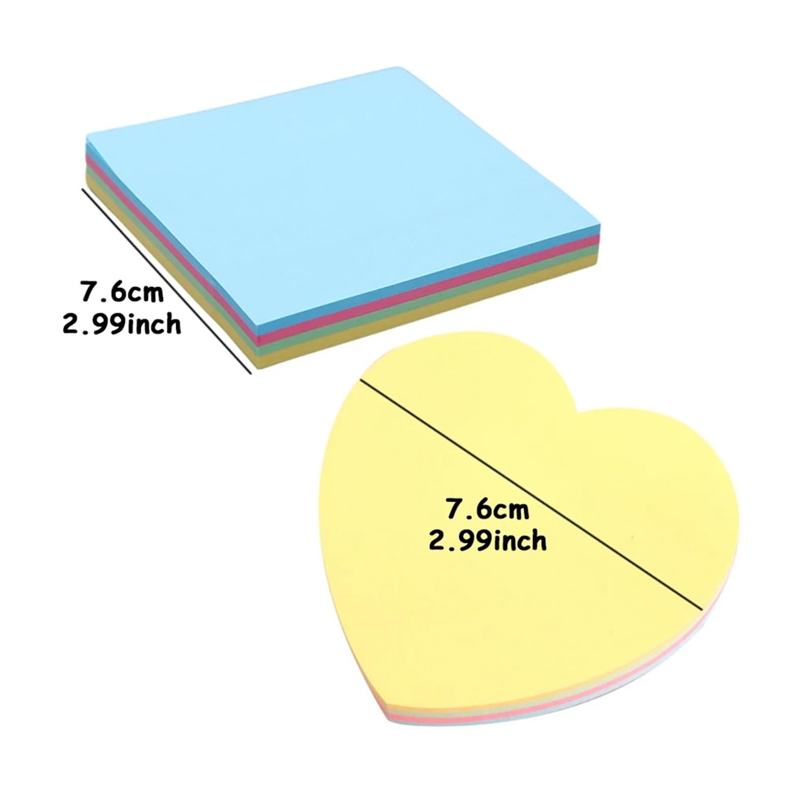 1000 Stück 7,6 cm bunte Haftnotizen – quadratische und herzförmige leere Notizaufkleber for den Bürogebrauch(1000pcs Square)