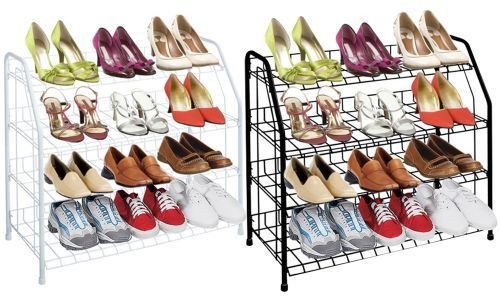 Shoe Rack 4- Tier Rack Size:26W x 11D x 28H. (Color: Black)