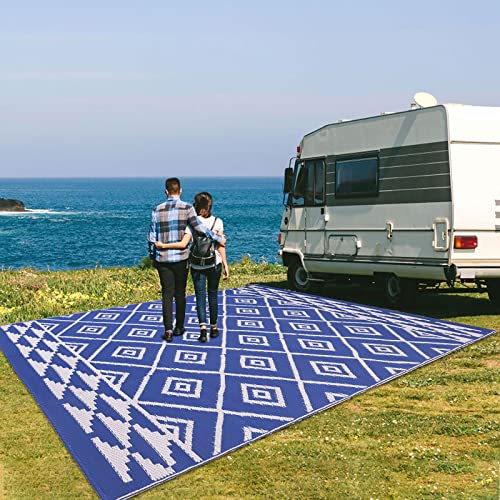 HiiARug Reversible Mats 6x9Ft Outdoor Rugs Plastic Straw Rug Patio Rugs Large Floor Mat for Outdoor Decor,Patio,Garden,Backyard, RV,Deck, Picnic, Beach, Camping (Blue) - Image 7