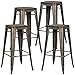 POLY & BARK EM-126-ELM-BRZ-X4-A Trattoria Bar Stool with Elm Wood Seat, Set of 4, Bronze