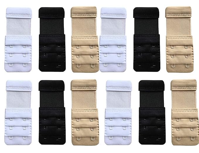 QOXOLYZ Women's Soft Comfortable Elastic Bra Extenders Bra Extension Strap 2 Hook 3 Row Lady's Bra Extender Bra Band (12 Pieces)-picture-31