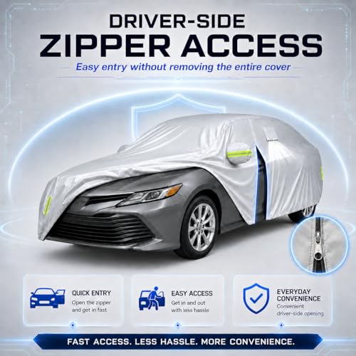 Image of Car Cover All Weather Custom Fit for Toyota Corolla Waterproof 10 Layers Full Cover Universal Heavy Duty Sun UV Rain Hail Protection with Driver Door Zipper Breathable Vents.