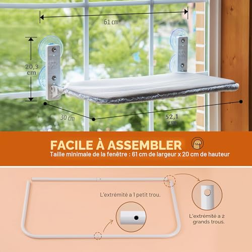 Hamac chat fenetre robuste lit suspendu chat 18kg tapis amovible L - 6