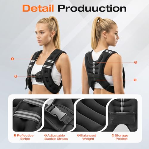 5.4kg Weighted Vest for Men Women, Training Weighted Vests with Adjustable Straps, Reflective Detailing & Phone Armband for Running, Workout, Home Gym, Muscle Building, Strength Training & Weight Loss - Image 4