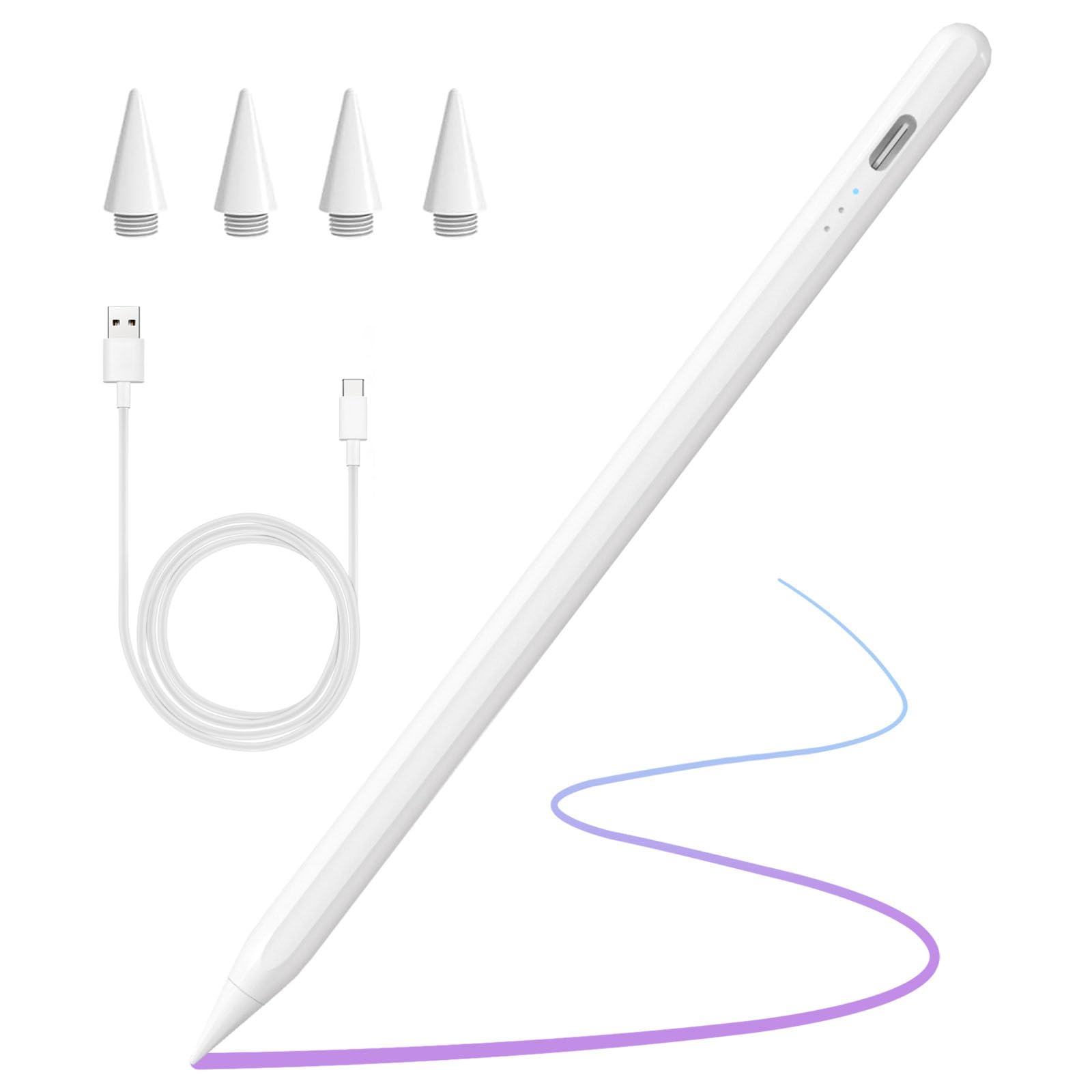 Penna stilo per iPad 2018-2025 con Palm Rejection, Active Pencil per iPad 10a/9a/8a/7a/6a generazione, per iPad Pro 11/12,9", per iPad Air 5a/4a/3a generazione, per iPad Mini 6a/5a generazione (bianco