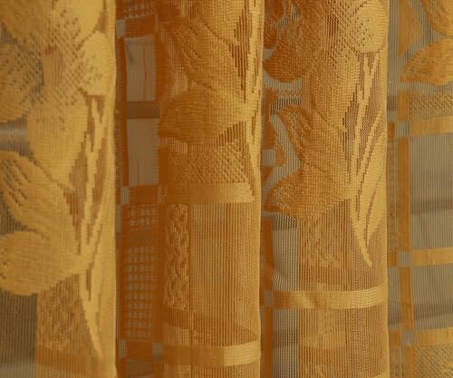 Image of Fabrilia Heavy Polyester Net Semi Transparent Fancy Eyelet Curtain, Floral Design, Gold, Window- 4 Feet X 5 Feet, Pack of 2 Pcs (Eyelet)