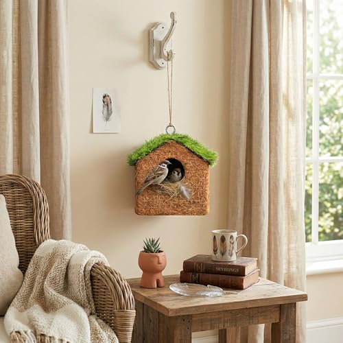 Image of Natural Coir Bird House for Outside, Eco-Friendly Woven Fiber Nesting Box for Sparrows & Small Birds, Decorative Hanging Bird Hut for Garden, Balcony (Pack of 2)
