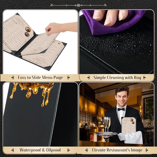 restaurant menu covers holders 8534 x 1134  pack of 5 synthetic leather 6 view menu holder covers book style with angled corners black for wine list 5 6 view 8534 x 1134