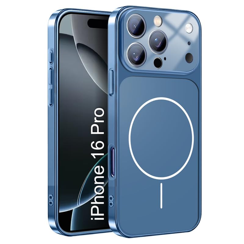 Image of LuxuryKase Converter Case for iPhone 16 Pro | Premium Protective MagSafe Cover | iPhone 17 Pro Series Style Design | in Built Camera Guard | Wireless Charging Compatible - Blue