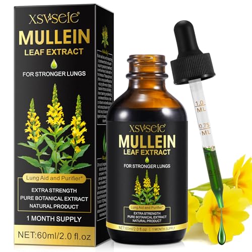 Mullein Leaf Extract for Lungs Natural Mullein Drops for Lung Cleanse and Healthy Breathing 1 Month Supply 60ML Vegetarian High Fast Absorption Health Supplements Cleanse and Respiratory Support