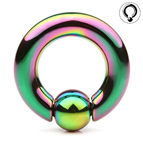 Ruifan Rainbow Plated 316L Surgical Steel Spring Action Captive Bead Ring CBR 2G 4G 6G 8G 0G 00G2