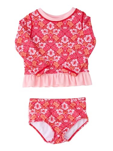 Image of RuffleButts Baby /Toddler Girls Long Sleeve Rash Guard UPF50+ Sun Protected Bikini Swimsuit