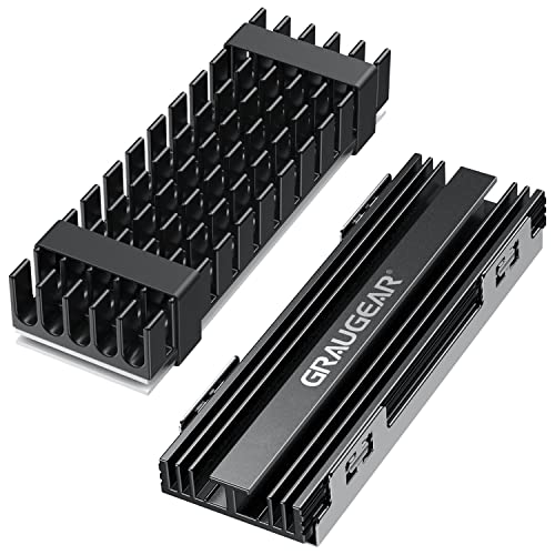 GRAUGEAR | 2x Aluminium-Kühlkörper für 2x M.2 2280 SSD | 2 Stücke M.2 Heatsink-Kühler Kit | Design für PC und PS5 | 3x Silikon Wärmeleitpads + Zubehör inkl. | G-M2HS01