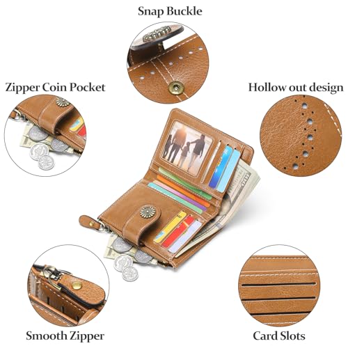 Image of Small Wallet for Women Bifold Credit Card Holder RFID Blocking with Zipper Pocket