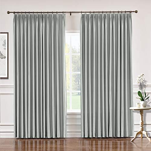 TWOPAGES 84 W x 84 L Pinch Pleat Faux Silk Blackout Curtains Drapery Panel for Traverse Rod Or Track, Living Room Bedroom Meetingroom Club Theater Patio Door (1 Panel), Pewter