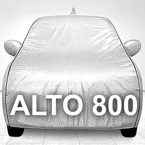 Image of 100% Waterproof Car Cover for Alto 800 UV Protection, Dustproof, Windproof | Custom Fit with Mirror Pockets, Belt & Buckle | All Weather Outdoor Body Cover (Silver, Alto 800)