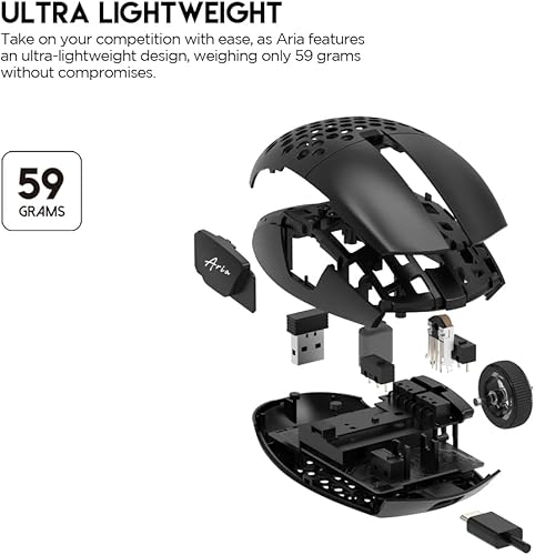 Vista 2 de FANTECH ARIA XD7 - Ratón inalámbrico para juegos Pixart 3395, sensor de 26000 DPI, interruptores HUANO, súper ligero de 2.08 oz y forma de huevo