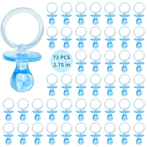 72 Pcs Baby Shower Pacifiers, 2.75’’ Plastic Pacifiers for Baby Shower Game, Baby Shower Decoration DIY, Gender Reveal Party Table Scatter/Baby Shower Party Favors, Blue Pacifiers for Baby Shower