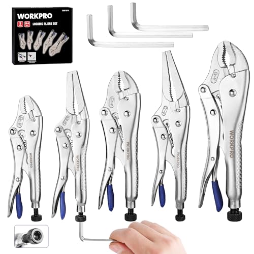 WORKPRO 5-Piece Pliers Set - 6", "7-', 10' Curved Jaw Pliers, Fast Release with 3pc Hex Keys