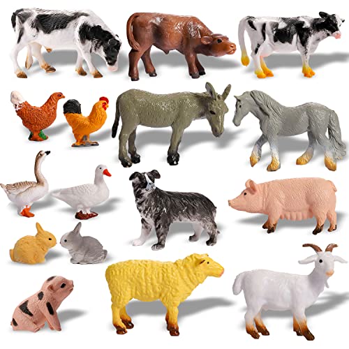 16 Piece Farm Animals Figures,Realistic Plastic Farm Animal Figurines Playset,Mini Farm Barn Animals Toys,Learning Educational Toys for Kids Toddlers,Cake Toppers Birthday Animal Themed Party Favors