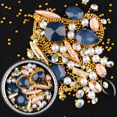 Edittime 6 Wheels Mixed Sparkle Nail Art Rhinestones Diamonds Crystals Butterfly Beads Artificial Pearls Gold Silver Nail Studs Gems Metal Hollow Rivets Charms (Retro Rhinestones Kit) #TOP3