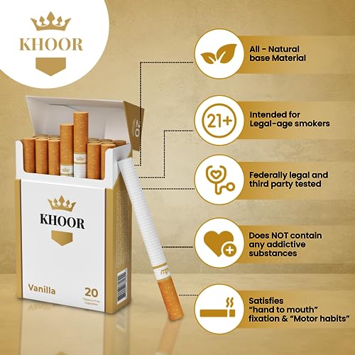 khoor herbal cigarettes - 2 vanilla packs non-addictive tobacco-free amp nicotine-free traditional cigarette substitute premium vanilla flavor - 2 packs 40 sticks