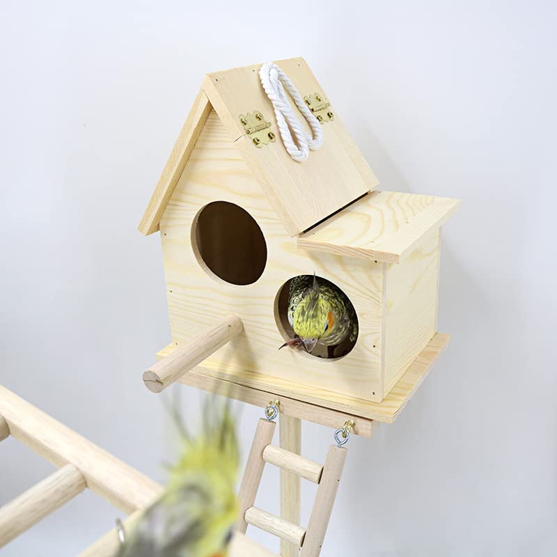 Percha para pájaros Soporte de Juego Loros con casa pájaros, Soporte, Escalera Perca, Juguete, Columpio for, Parque Infantil