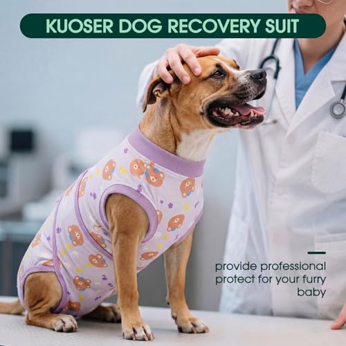 Image of Kuoser Dog Surgery Recovery Suit, Soft Breathable Dog Recovery Suit for Female Spay Male Nueuter, Anti Licking Puppy Onesie Pet Surgical Suit for Dogs Abdominal Wounds Skin Disease, Bear M