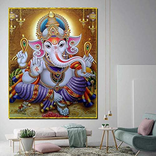 Le Dieu Hindou Éléphant Wall Art Religion Toile Tableaux Contemporain Ganesha Affiches et Gravures Home Room Decor Image 30x42cm(12x17in) Sans Cadre Cover