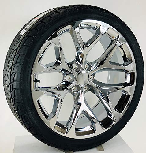 24 Inch Chrome Snowflake Rims Replica Wheels with 295/35R24 Tires Lugs TPMS Fits...