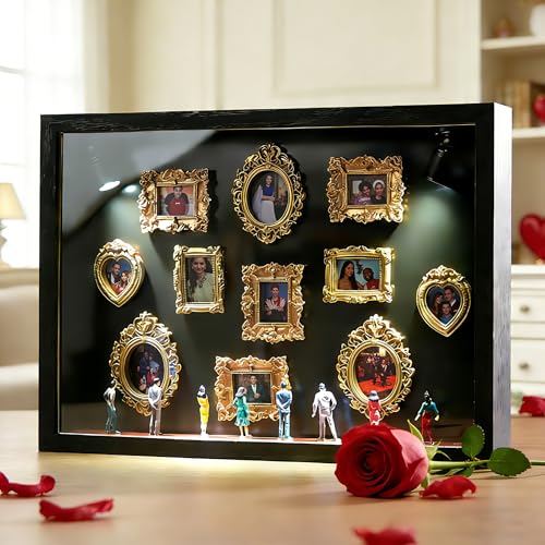 Museo di Noi - Mini Museo Cornice Profonda Personalizzata, Regalo San Valentino Lui Lei, 3D Cornice Shadow Box con Mini Cornici per Foto e Led, Idee Regalo Donna Uomo Compleanno Anniversario