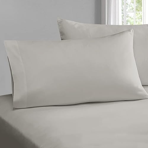 Miniatura 3 de Pizuna Funda de almohada de algodón de 400 hilos, tamaño Queen, paquete de 2 unidades, color rosa claro, 100% algodón de fibra larga, tejido de