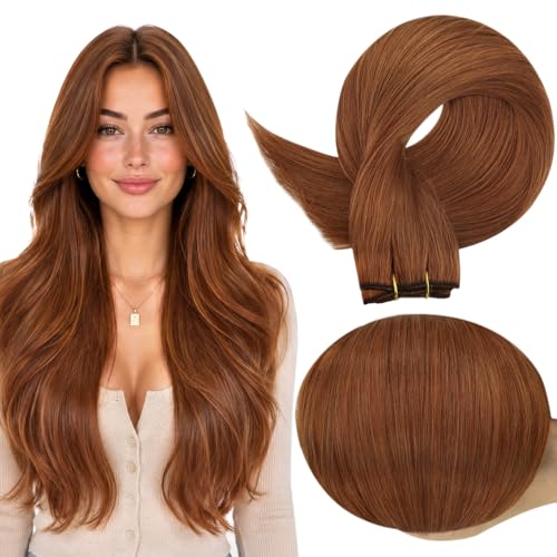 Image of Full Shine Weft Hair Extensions 20 Inch 105G Color 550 Copper Remy Weft