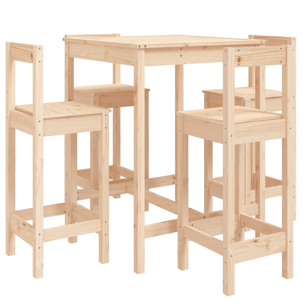 vidaXL Set de Mesa y taburetes Altos jardín 5 pzas Madera Maciza Pino, Juego de Bar para jardín, Muebles de Pub, Muebles de jardín, Muebles de Bar