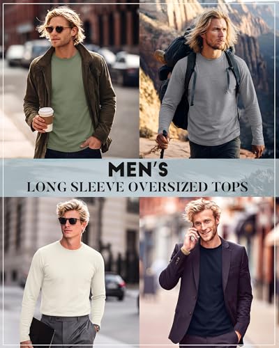 Image of August Alley 4 Pack Men's Big and Tall Cotton Shirts L-7XL, Long Sleeve Oversized Tops Loose Casual Large T-Shirts Basic Tee