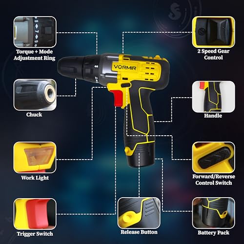 Image of IBELL VORMIR Cordless Drill Driver,12V, 0-400 /0-1450 rpm, 25Nm Torque, 10 mm Chuck,1500mAh Li-Ion, Fast Charger, Compact Design, 6 months warranty