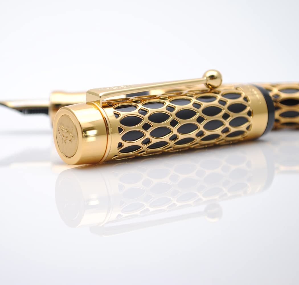 JINHAO 100 Fountain Pen Metal and Resin Grid Skeleton Writing Pen with Converter (Medium Nib, B-Black) - Image 2