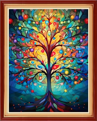Image of Funchey Stamped Cross Stitch Kits, DIY Cross Stitch Pattern for Adults Beginners Needlepoint Kits Embroidery Kit Arts and Crafts 11CT-Colorful Tree 16x20 inch