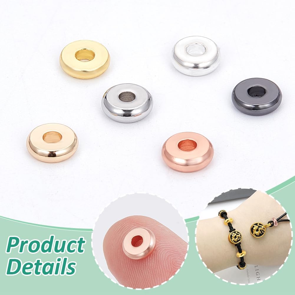 PH PandaHall 6 Colors Flat Round Spacer Beads 300pcs Disc Loose Beads 6mm Metal Rondelle Beads Heishi Spacer Beads Golden Craft Beads for Jewelry Making Stackable Bracelet Necklace Earring DIY Crafts