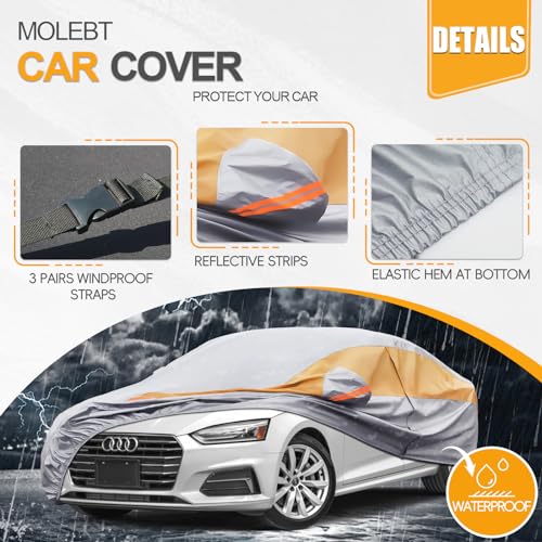 Molebt Multilayers Sedan Car Cover Waterproof All Weather for Automobiles, Heavy Duty Outdoor Full Exterior Covers Zipper Cotton, A5-Fit Malibu Audi A6, Lincoln MKZ, Lexus ES, Cadillac CT5, BMW 5 etc - Image 4