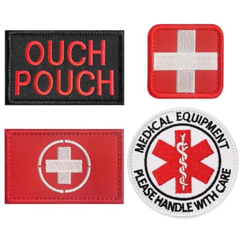 HWQVA 4 Pcs Medic Red Cross IFAK Patches | Hook & Loop Medical First Aid Badges for Kits Packs Equipment.Style1