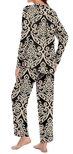 Bestbee Women's Pajama Set, 2 Piece Lounge Outfits V Neck Sleepwear Fall Long Sleeve Long Pants With Pockets Ladies Pjs3