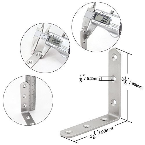 WEBI L Brackets Corner Bracket,90 Degree Steel Corner Brace- 12 Packs, 3.6" L X 3.6" W,Heavy Duty- Shelf Brackets Right Angle Bracket for Shelf, Wood, Furniture, Shelves,Brush Nickel