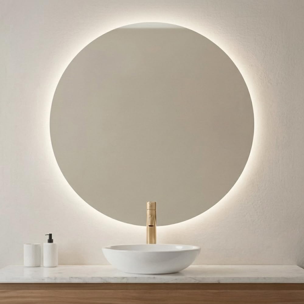 Inbagno Specchio Bagno Tondo LED 80 cm Retroilluminato – Diametro Grande 80 cm Luce Naturale 4500K – Specchiera Circolare Design Moderno IP67 Alta Luminosità