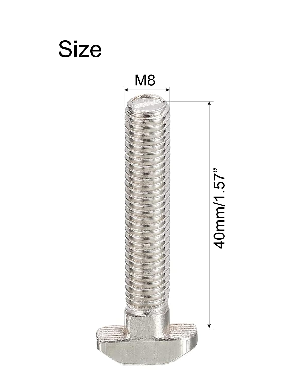 M8 x 40mm T-Slot Drop-in Stud Sliding Bolts, Carbon Steel Hammer Head Bolt T Screw, T-Bolt T Shape Stud Sliding Screw for 40 Series Aluminum Profile, 15PCS