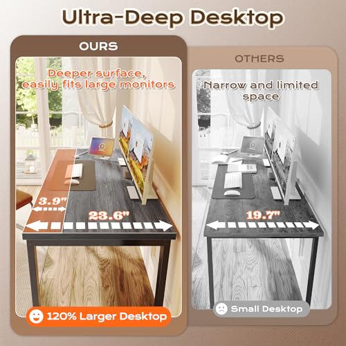 Image of Huuger 48 x 24 inch Desk with Power Outlets & USB-C, Deeper & Thicker Desktop, Robust Metal Tubes, Computer Desk, Heavy Duty Office Desk, Work Gaming Desk for Home Office, Grey