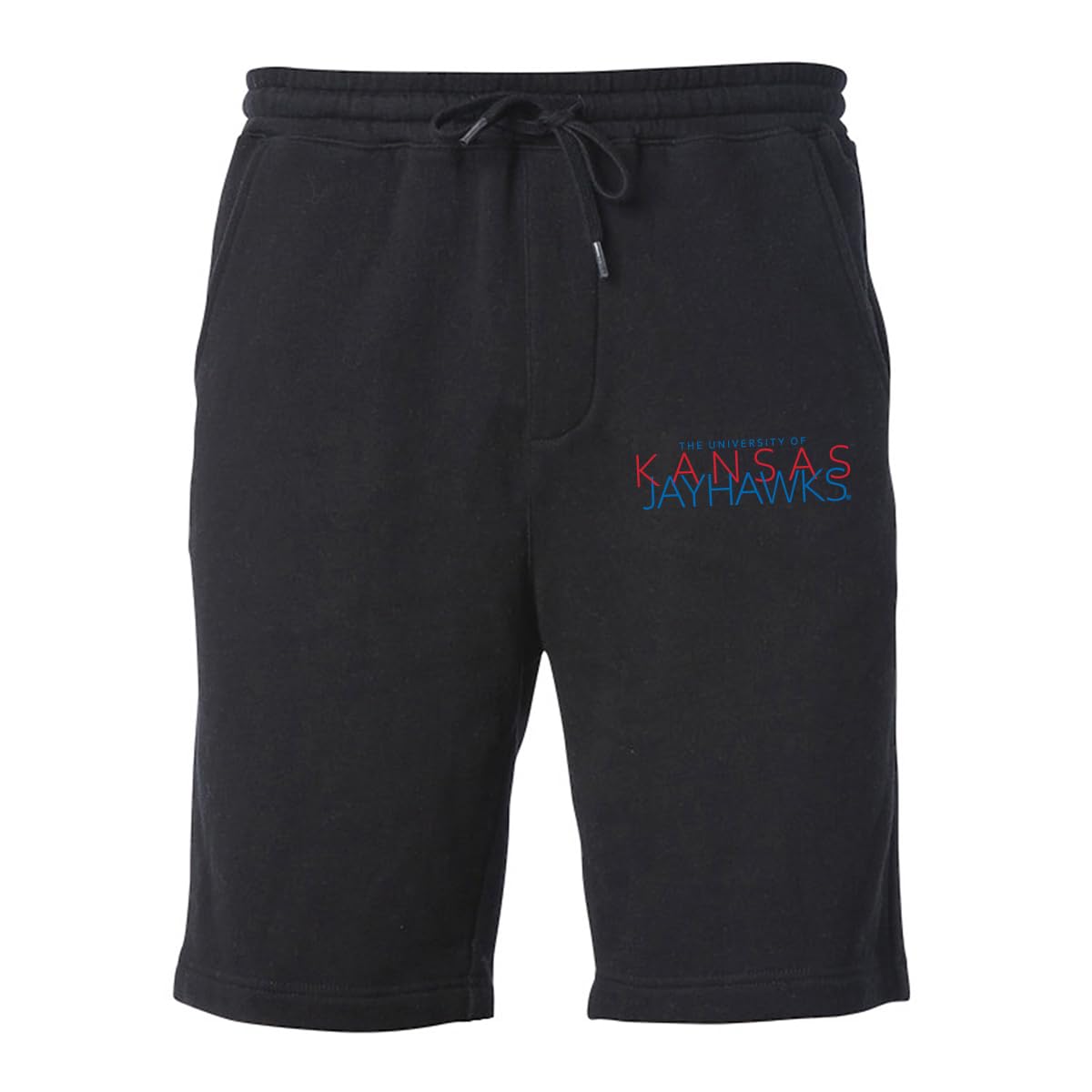 CornBorn Kansas Jayhawks Jogger Shorts - Premium Fleece Overlapping University of Kansas Jayhawks - Black - XL